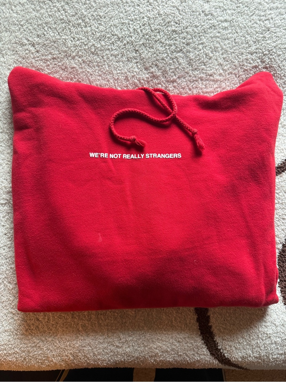We’re Not Really Strangers Red Pullover Hoodie Size L